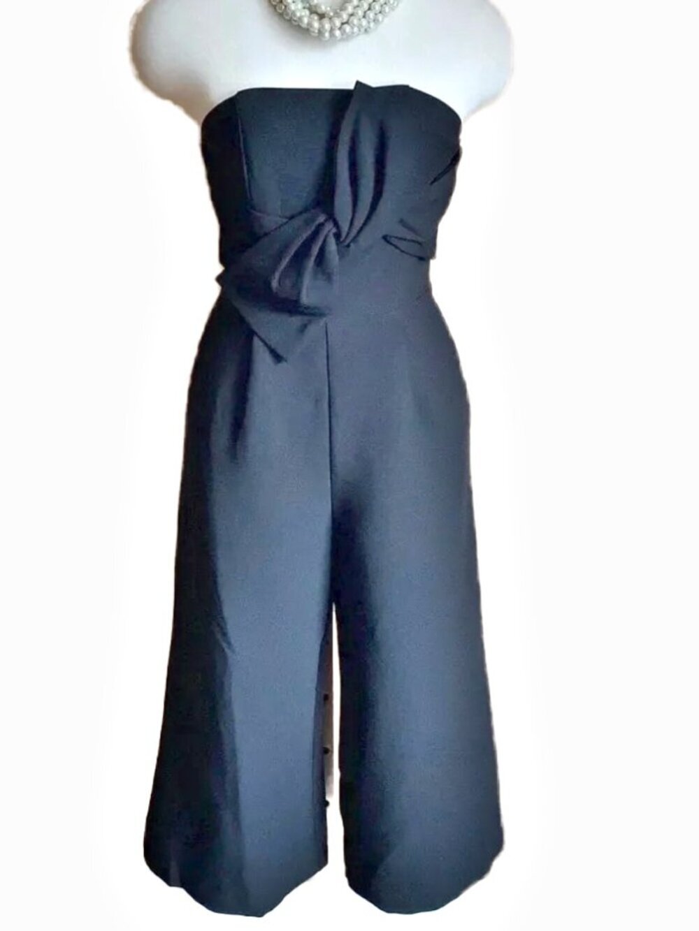 PARVENUE NWT Black Twist Strapless Wide Leg Jumpsuit Culottes S Crepe